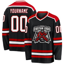 Load image into Gallery viewer, Custom Black White-Red Hockey Jersey

