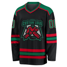 Load image into Gallery viewer, Custom Black Kelly Green White-Red Hockey Jersey
