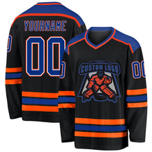 Load image into Gallery viewer, Custom Black Royal White-Orange Hockey Jersey
