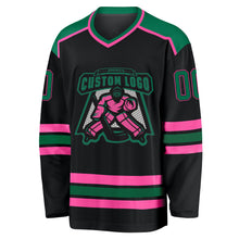 Load image into Gallery viewer, Custom Black Kelly Green-Pink Hockey Jersey
