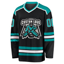 Load image into Gallery viewer, Custom Black Aqua-White Hockey Jersey
