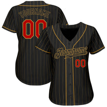 Load image into Gallery viewer, Custom Black Old Gold Pinstripe Red-Old Gold Authentic Baseball Jersey

