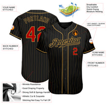 Load image into Gallery viewer, Custom Black Old Gold Pinstripe Red-Old Gold Authentic Baseball Jersey
