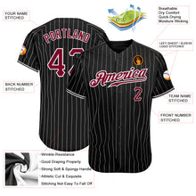 Load image into Gallery viewer, Custom Black White Pinstripe Maroon-White Authentic Baseball Jersey
