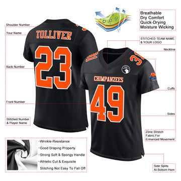 Custom Black Orange-White Mesh Authentic Football Jersey