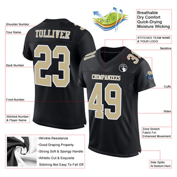 Custom Black Vegas Gold-White Mesh Authentic Football Jersey