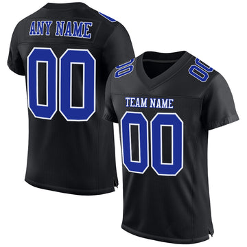 Custom Black Royal-White Mesh Authentic Football Jersey