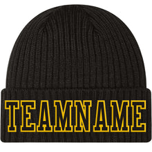 Load image into Gallery viewer, Custom Black Black-Gold Stitched Cuffed Knit Hat
