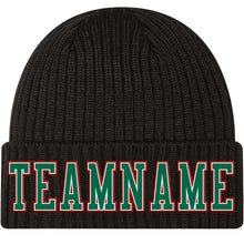 Load image into Gallery viewer, Custom Black Kelly Green White-Red Stitched Cuffed Knit Hat
