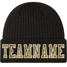 Load image into Gallery viewer, Custom Black Camo-Cream Stitched Cuffed Knit Hat
