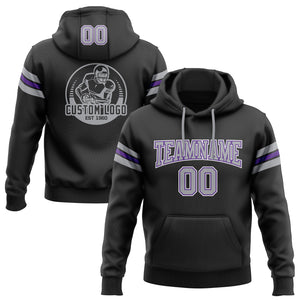 Custom Stitched Black Gray-Purple Football Pullover Sweatshirt Hoodie