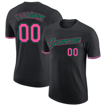 Custom Black Pink-Kelly Green Performance T-Shirt
