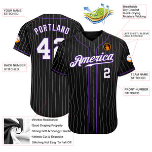 Custom Black White Pinstripe White-Purple Authentic Baseball Jersey