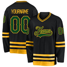 Load image into Gallery viewer, Custom Black Green-Gold Hockey Jersey
