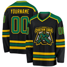 Load image into Gallery viewer, Custom Black Kelly Green-Gold Hockey Jersey

