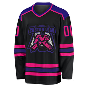 Custom Black Hot Pink-Purple Hockey Jersey