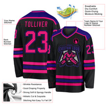 Load image into Gallery viewer, Custom Black Hot Pink-Purple Hockey Jersey
