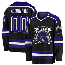 Load image into Gallery viewer, Custom Black Purple-White Hockey Jersey
