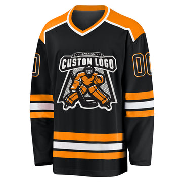 Custom Black Black-Bay Orange Hockey Jersey