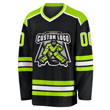 Load image into Gallery viewer, Custom Black Neon Green-White Hockey Jersey
