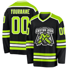 Load image into Gallery viewer, Custom Black Neon Green-White Hockey Jersey
