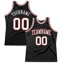 Load image into Gallery viewer, Custom Black White-Red Authentic Throwback Basketball Jersey
