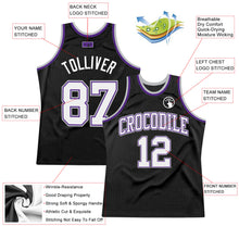Load image into Gallery viewer, Custom Black White Purple-Gray Authentic Throwback Basketball Jersey
