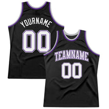 Load image into Gallery viewer, Custom Black White Purple-Gray Authentic Throwback Basketball Jersey

