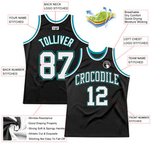 Load image into Gallery viewer, Custom Black White-Teal Authentic Throwback Basketball Jersey
