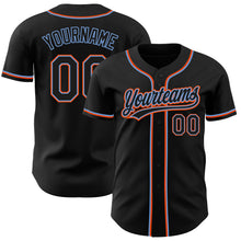 Load image into Gallery viewer, Custom Black Black Powder Blue-Orange Authentic Baseball Jersey
