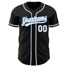 Load image into Gallery viewer, Custom Black White-Light Blue Authentic Baseball Jersey
