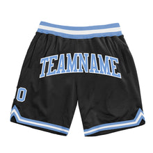 Load image into Gallery viewer, Custom Black Light Blue-White Authentic Throwback Basketball Shorts
