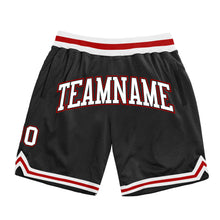 Load image into Gallery viewer, Custom Black White-Red Authentic Throwback Basketball Shorts
