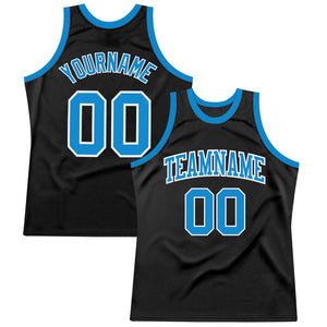 Custom Black Blue-White Authentic Throwback Basketball Jersey