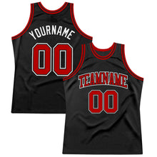 Load image into Gallery viewer, Custom Black Red-White Authentic Throwback Basketball Jersey
