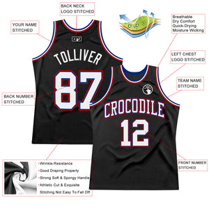 Custom Black White Royal-Red Authentic Throwback Basketball Jersey