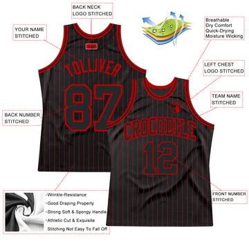 Custom Black Red Pinstripe Black-Red Authentic Basketball Jersey