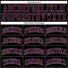 Load image into Gallery viewer, Custom Black Red Pinstripe Black Light Blue-Red Authentic Basketball Jersey
