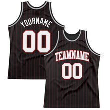 Load image into Gallery viewer, Custom Black Red Pinstripe White Gray-Red Authentic Basketball Jersey
