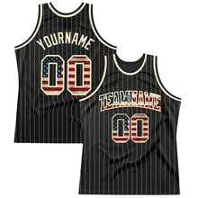 Load image into Gallery viewer, Custom Black Cream Pinstripe Vintage USA Flag-Cream Authentic Basketball Jersey
