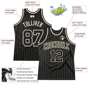 Custom Black Cream Pinstripe Black-Cream Authentic Basketball Jersey