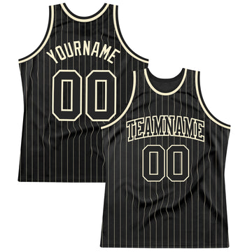 Custom Black Cream Pinstripe Black-Cream Authentic Basketball Jersey