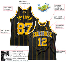 Load image into Gallery viewer, Custom Black Gold Pinstripe Gold-Black Authentic Basketball Jersey
