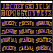 Load image into Gallery viewer, Custom Black Gold Pinstripe Purple-Gold Authentic Basketball Jersey
