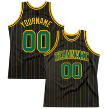 Load image into Gallery viewer, Custom Black Gold Pinstripe Kelly Green-Gold Authentic Basketball Jersey

