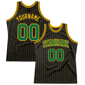 Custom Black Gold Pinstripe Kelly Green-Gold Authentic Basketball Jersey