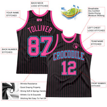 Load image into Gallery viewer, Custom Black Pink Pinstripe Pink-Sky Blue Authentic Basketball Jersey
