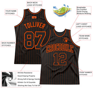 Custom Black Orange Pinstripe Black-Orange Authentic Basketball Jersey