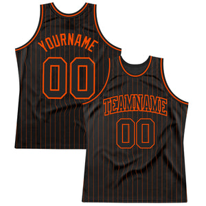 Custom Black Orange Pinstripe Black-Orange Authentic Basketball Jersey