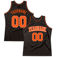 Load image into Gallery viewer, Custom Black Orange Pinstripe Orange-White Authentic Basketball Jersey
